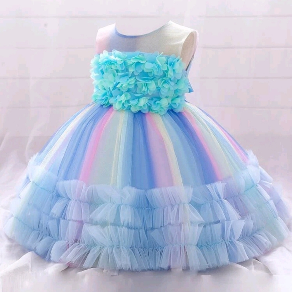 Girl's rainbow dress , elegant party dress. birthday dress . Size 1-2T